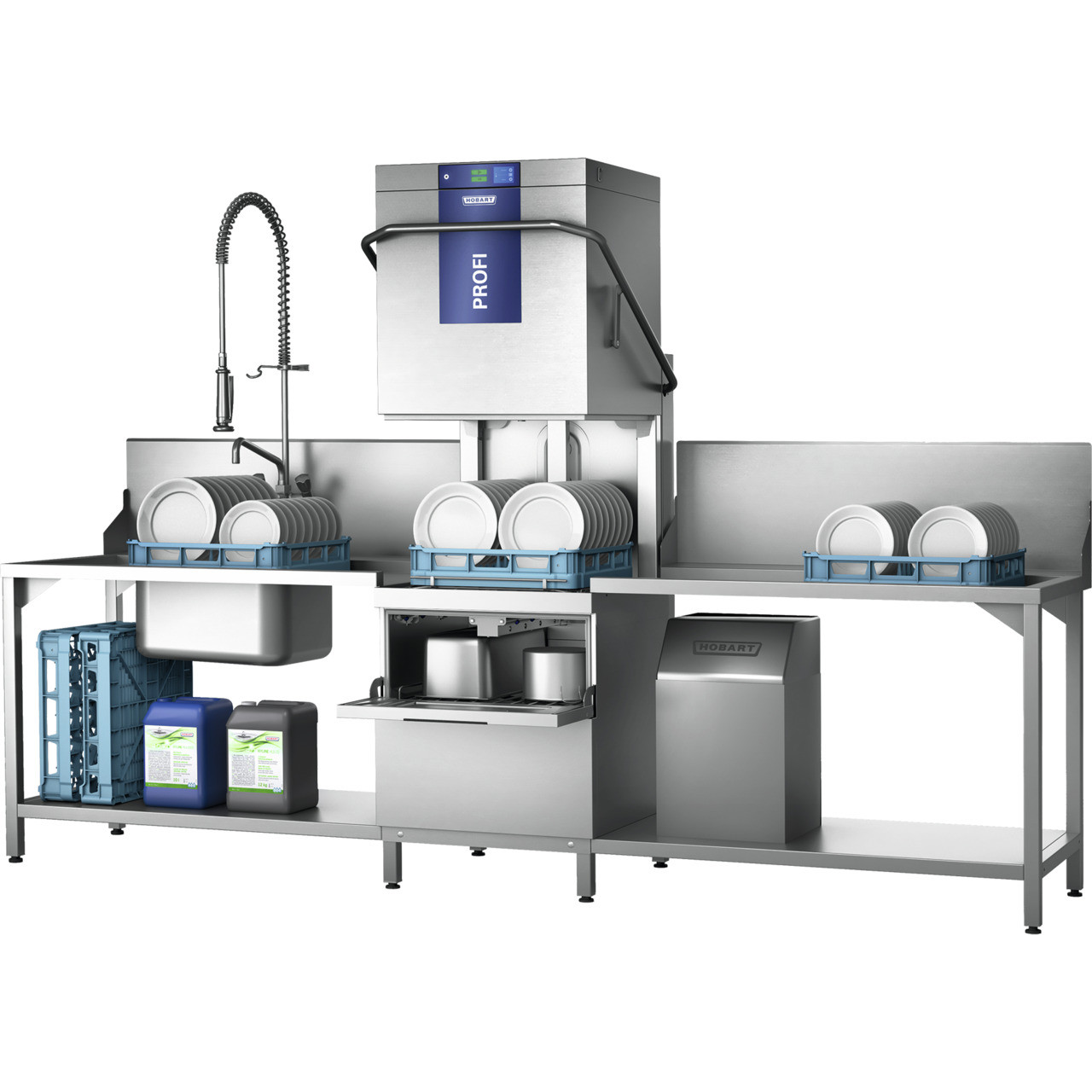 Durchschubspülmaschine PROFI TLWS-10A / mit integrierter Wasserenthärtung